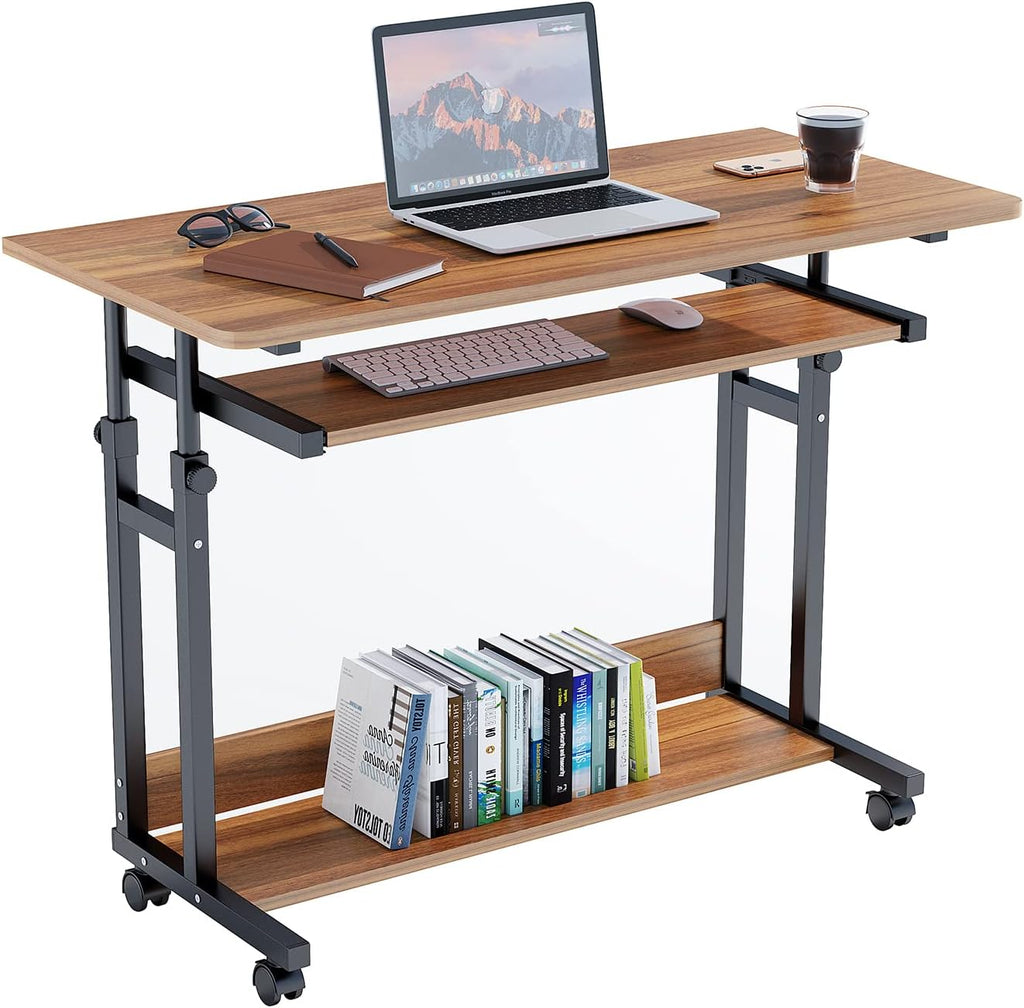 31.5" Adjustable Mobile Computer Desk with Locking Wheels Keyboard Tray, Black O2497