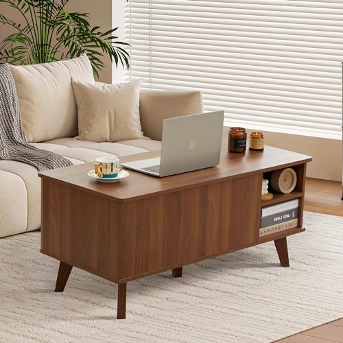 Walnut Wood Coffee Table with Storage Shelf F3329