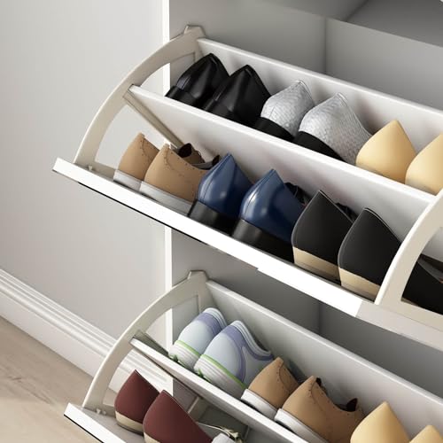 White Shoe Cabinet with 3 Flip Drawers & 2 Sliding Drawers U83976
