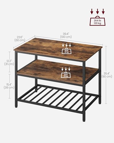 Rustic Brown and Black Kitchen Island with 3 Shelves N197