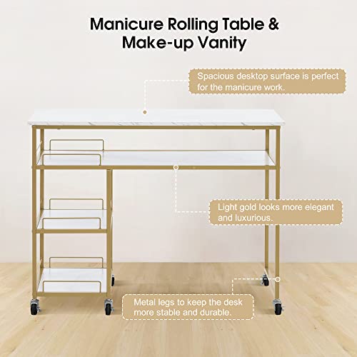 White Multifunctional Nail Table with Rolling Wheels I755517
