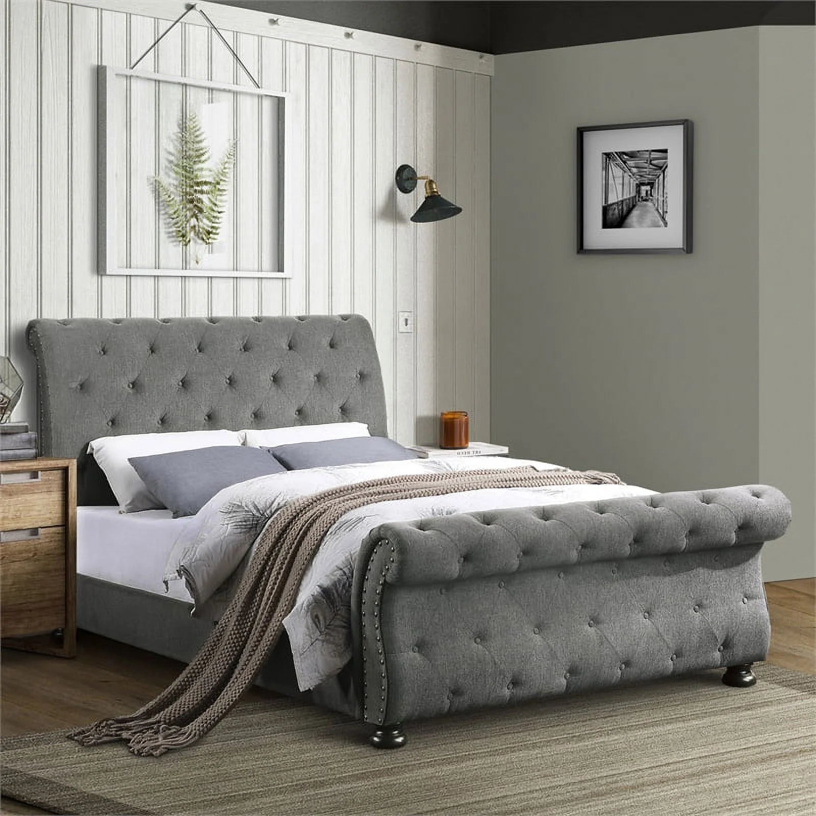 Dark Gray Queen Wood Sleigh Bed F650