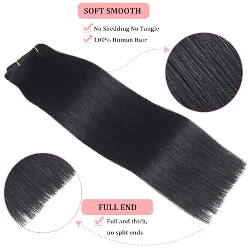 Natural Black Mixed Chestnut Brown 16 Inch 2.8oz Remy Human Hair Clip in Hair Extensions I83580