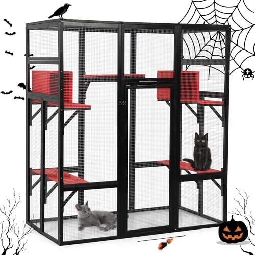 70 Inches Large Wooden Catio Outdoor Cat Enclosure with Waterproof Roof B777749