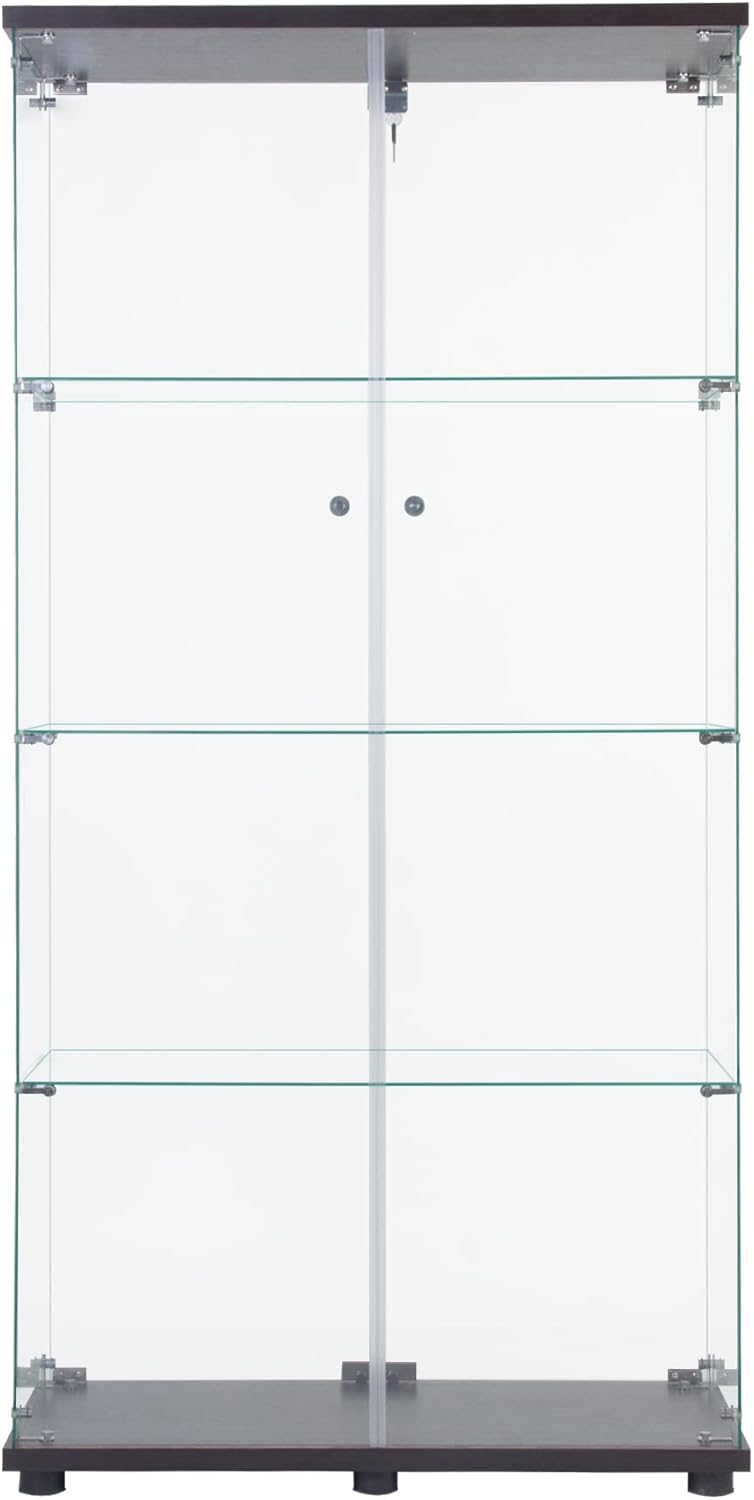 Black Two Door Glass Display Cabinet with 4 Shelves T135
