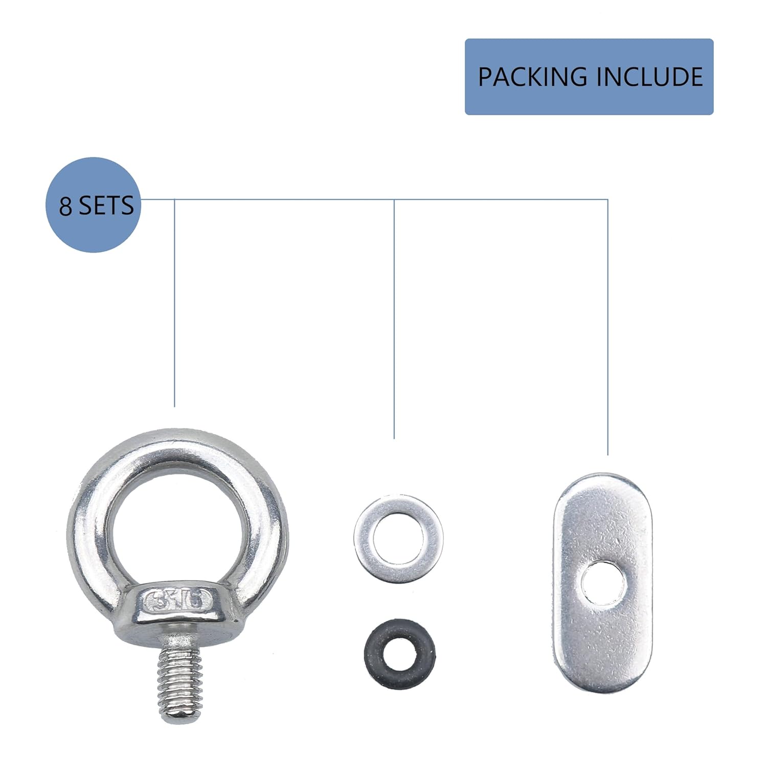M6 316 Stainless Steel Metal Eye Bolts, Pack of 8 O51414