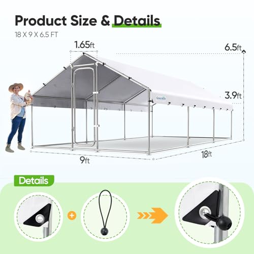 Large Metal Chicken Coop Run with Roosting Perch and Waterproof Roof Cover, 12x9x6.6FT Y487925