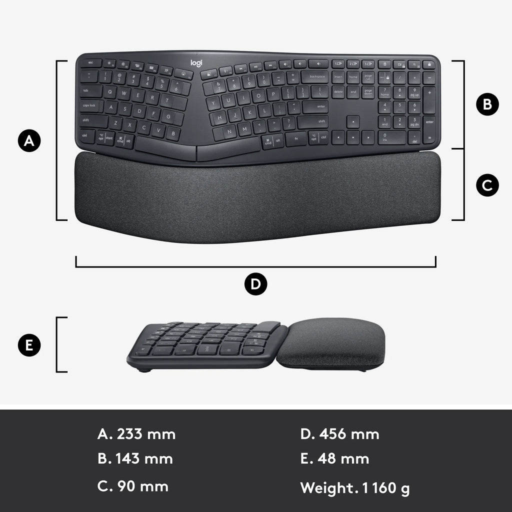 Graphite Ergonomic Split Keyboard with Wrist Rest F125996