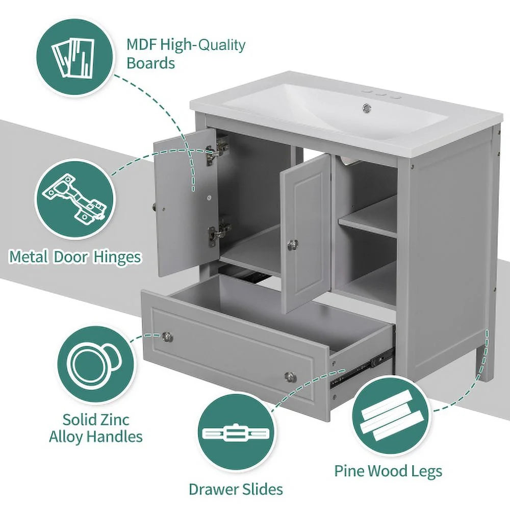 Grey Solid Wood Bathroom Vanity with Sink B19026