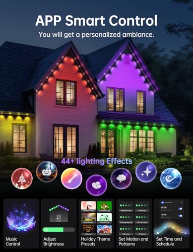 RGB+IC Christmas Eave Lights 30ft 22 LED Warm White IP68 Waterproof Smart Starry Outside Light D5437
