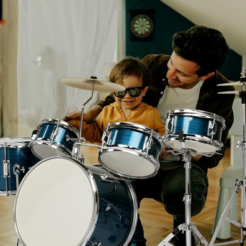 5-Piece Junior Drums Set with Throne Stool, Pedal & Drumsticks (Black) D817