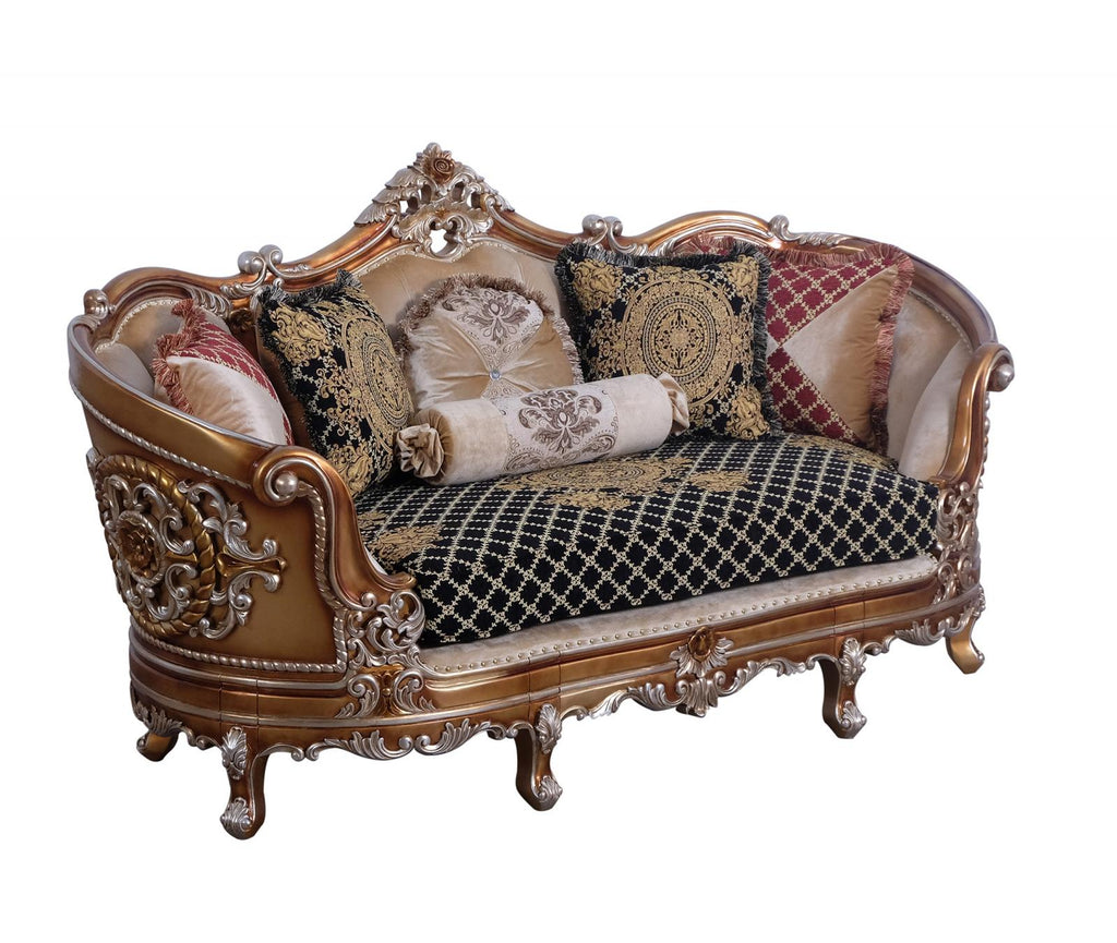 Black & Gold Wood Trim Sofa Set 2 V8363
