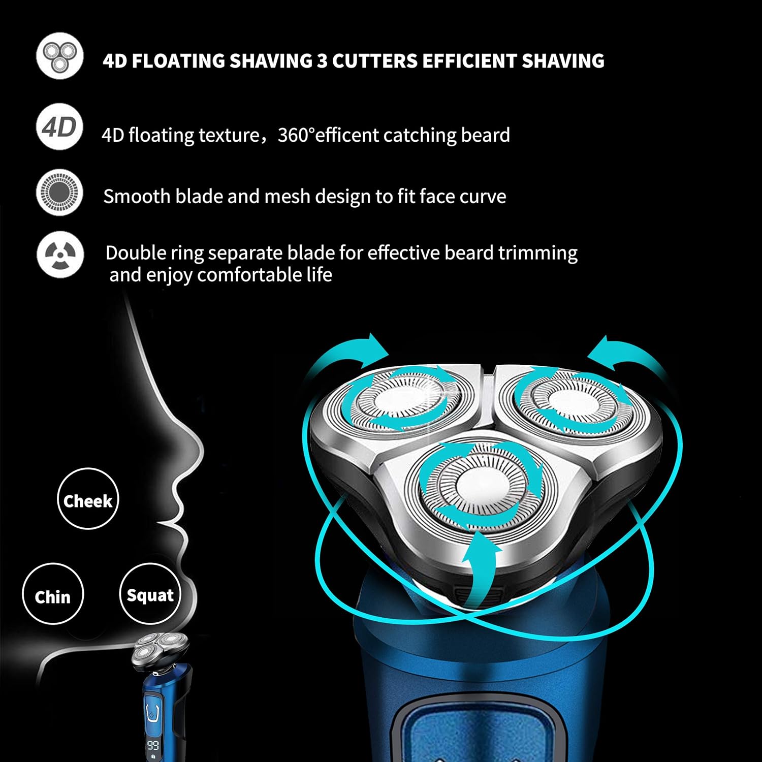 4 in 1 Electric Razor with Nose Hair Trimmer, Beard Trimmer, and Facial Cleaning Brush I33742
