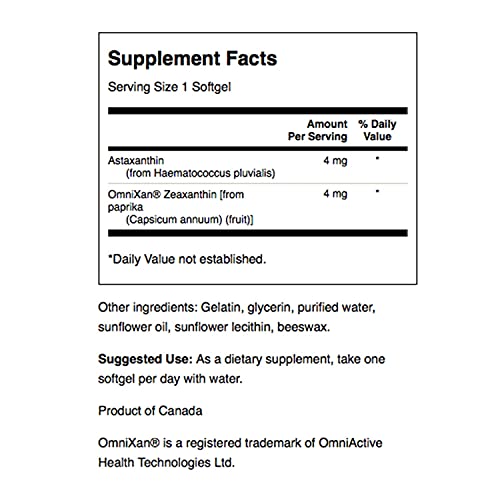 Astaxanthin & Zeaxanthin Supplement 60 Softgels P7733