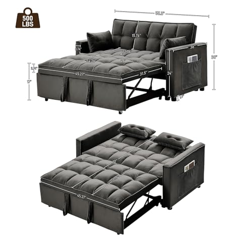 Black Velvet 2 Seater Convertible Sleeper Sofa with Pullout Bed R815218