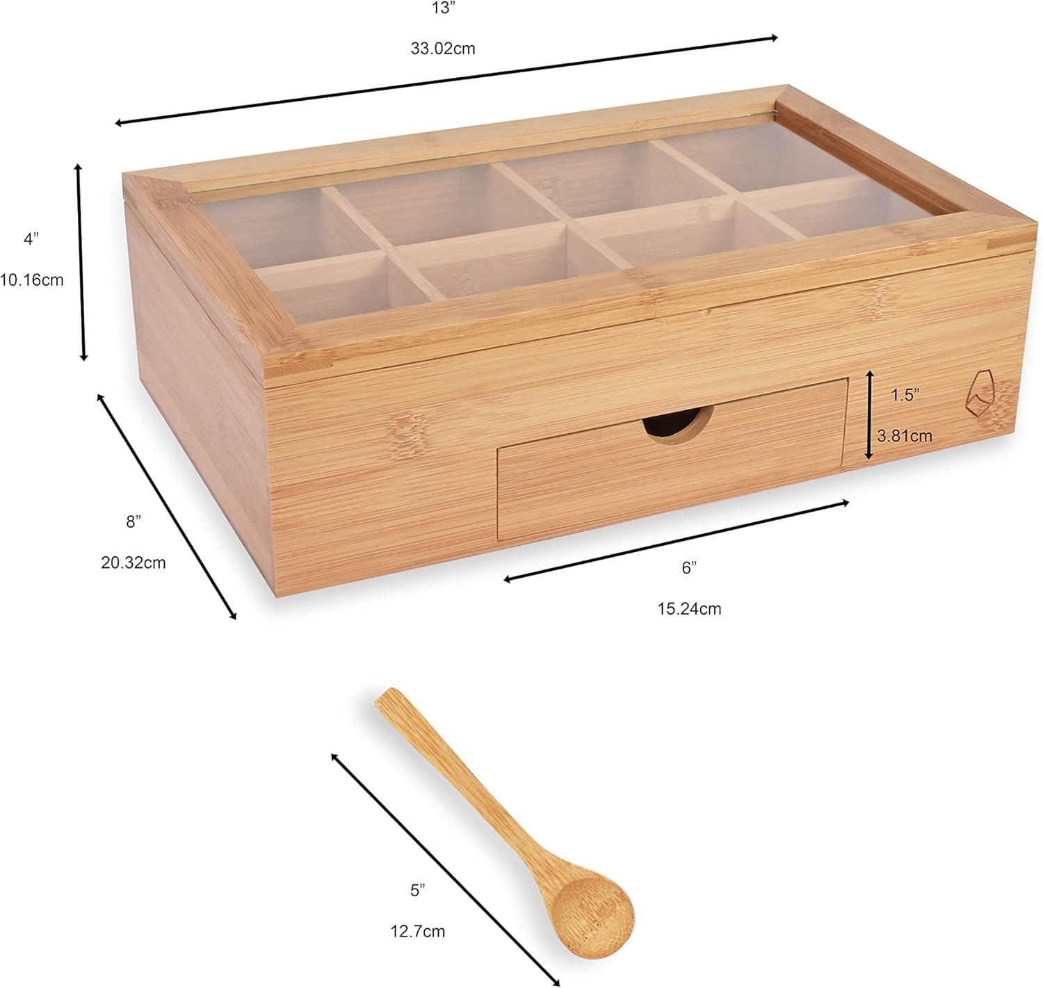 Bamboo Wood Tea Bag Storage Organizer with 8 Compartments and Drawer Q895689