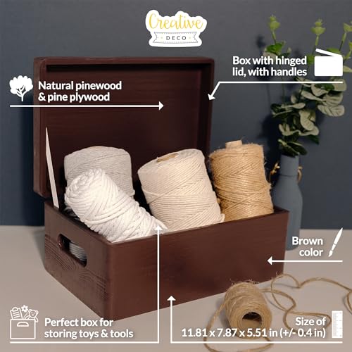 Large Brown Wooden Box Storage with Hinged Lid R3629