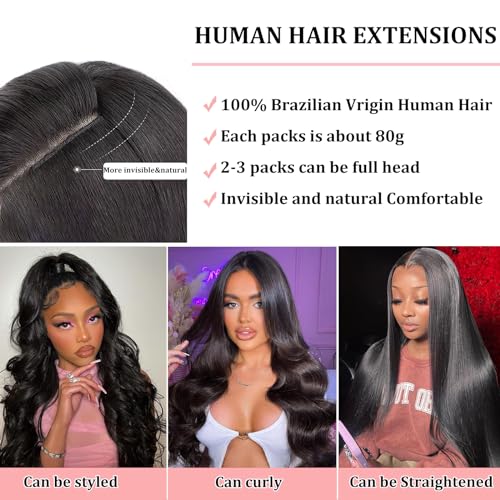 Natural Black Mixed Chestnut Brown 16 Inch 2.8oz Remy Human Hair Clip in Hair Extensions I83580