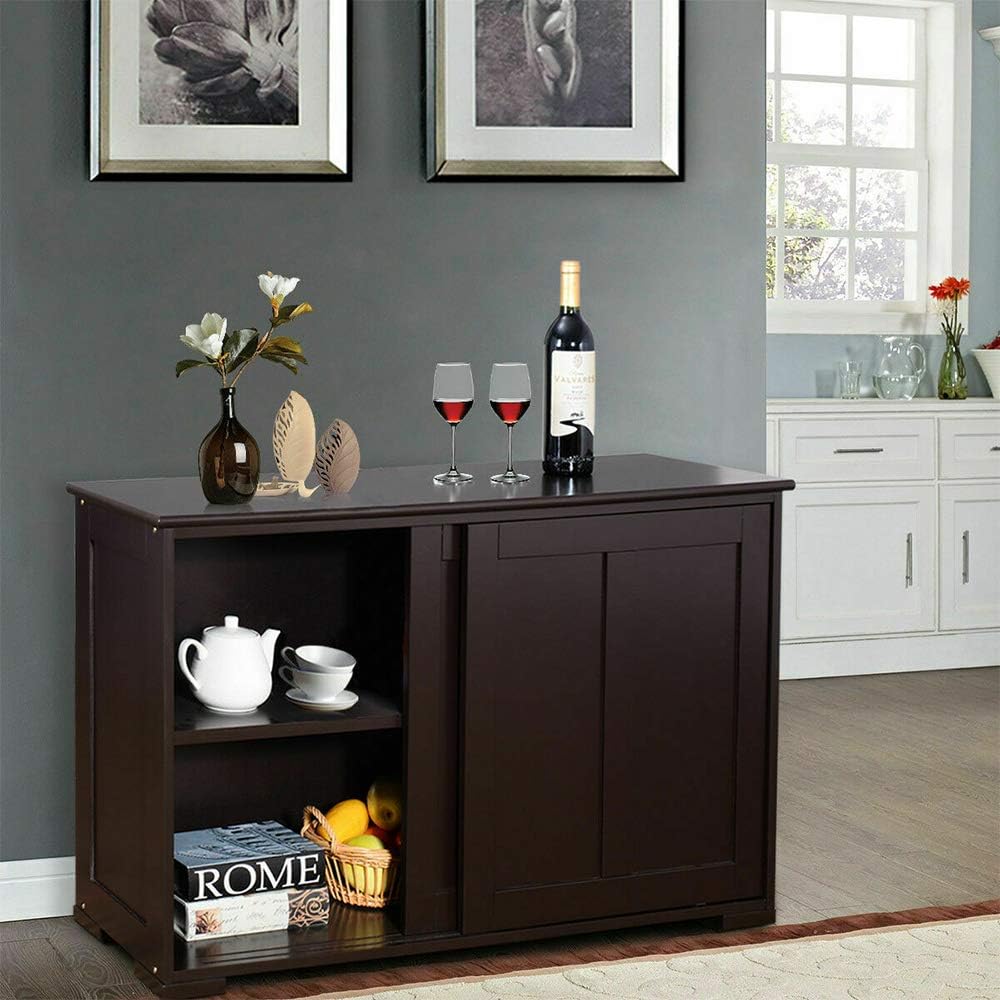 Dark Brown Wood Sliding Door Kitchen Storage Cabinet MDF 42" L × 13" W × 23.5" H D628