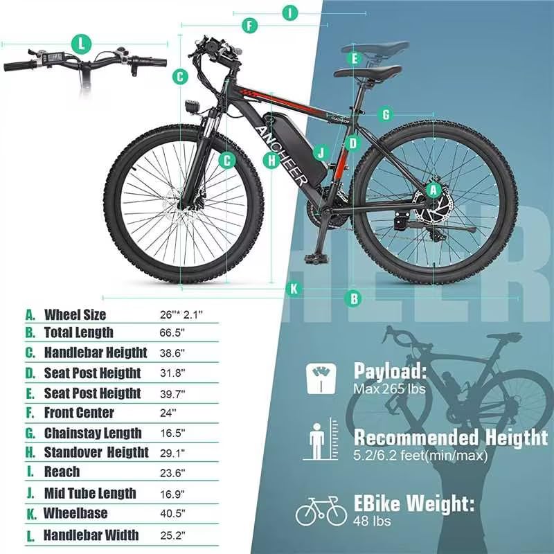26" Electric Mountain Bike with 48V 10.4Ah Battery B344