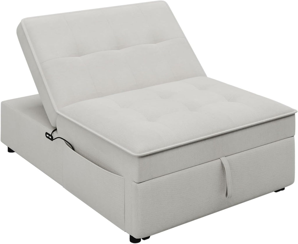 White 4-in-1 Folding Ottoman Bed with Storage Pocket and USB Port P71422
