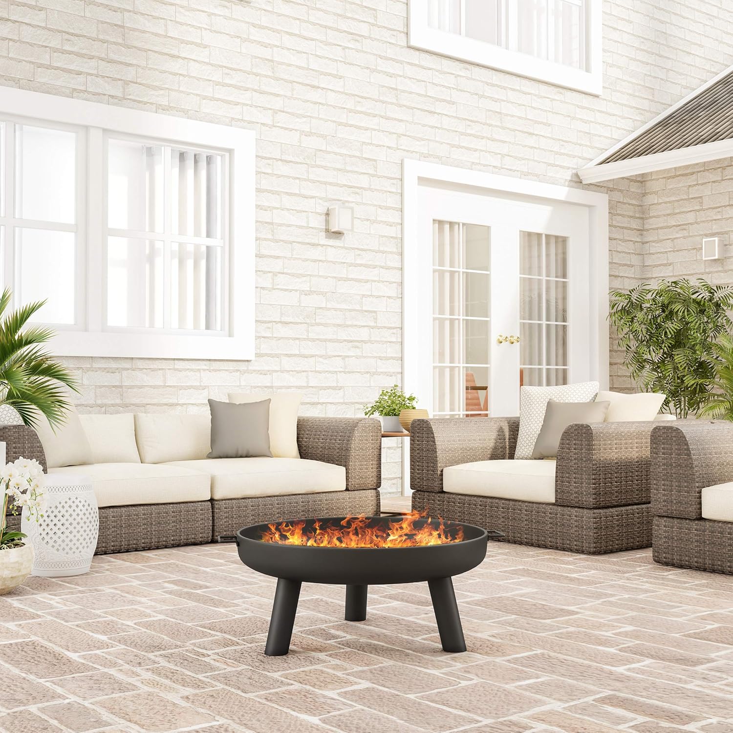 27.5-Inch Black Outdoor Wood Burning Fire Pit with Cover J892324