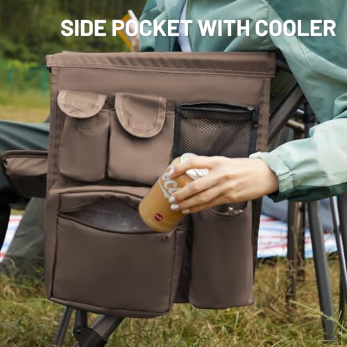 Oversized Folding Camping Chair High Back Heavy Duty with Cup Holder Side Pocket Cooler Bag D365229