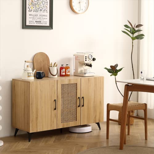 45" Sideboard Buffet Cabinet with Rattan Mesh Doors, Melamine and Carbon Steel Storage Cabinet V988