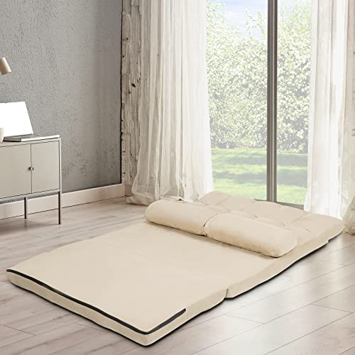 Blue Floor Sofa with 2 Pillows, Foldable 6-Position Adjustable Metal Frame Suede Fabric M76503