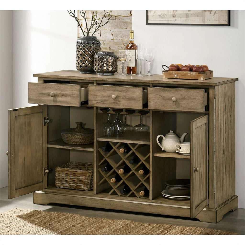 Light Brown Wood Server with Wine Rack Z762044