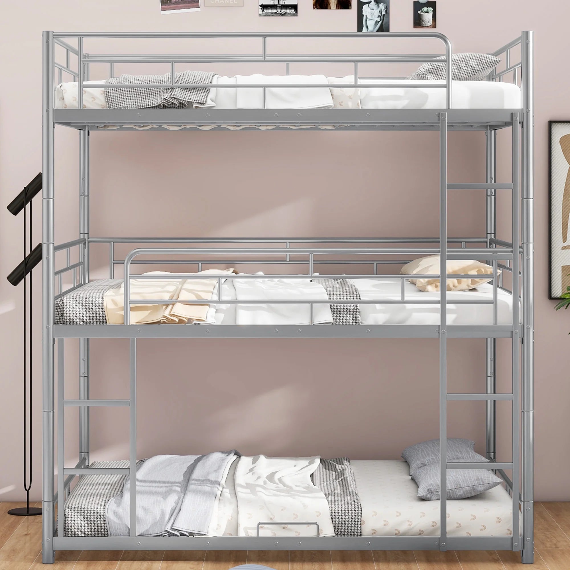 Silver Full Size Metal Triple Bunk Bed M294