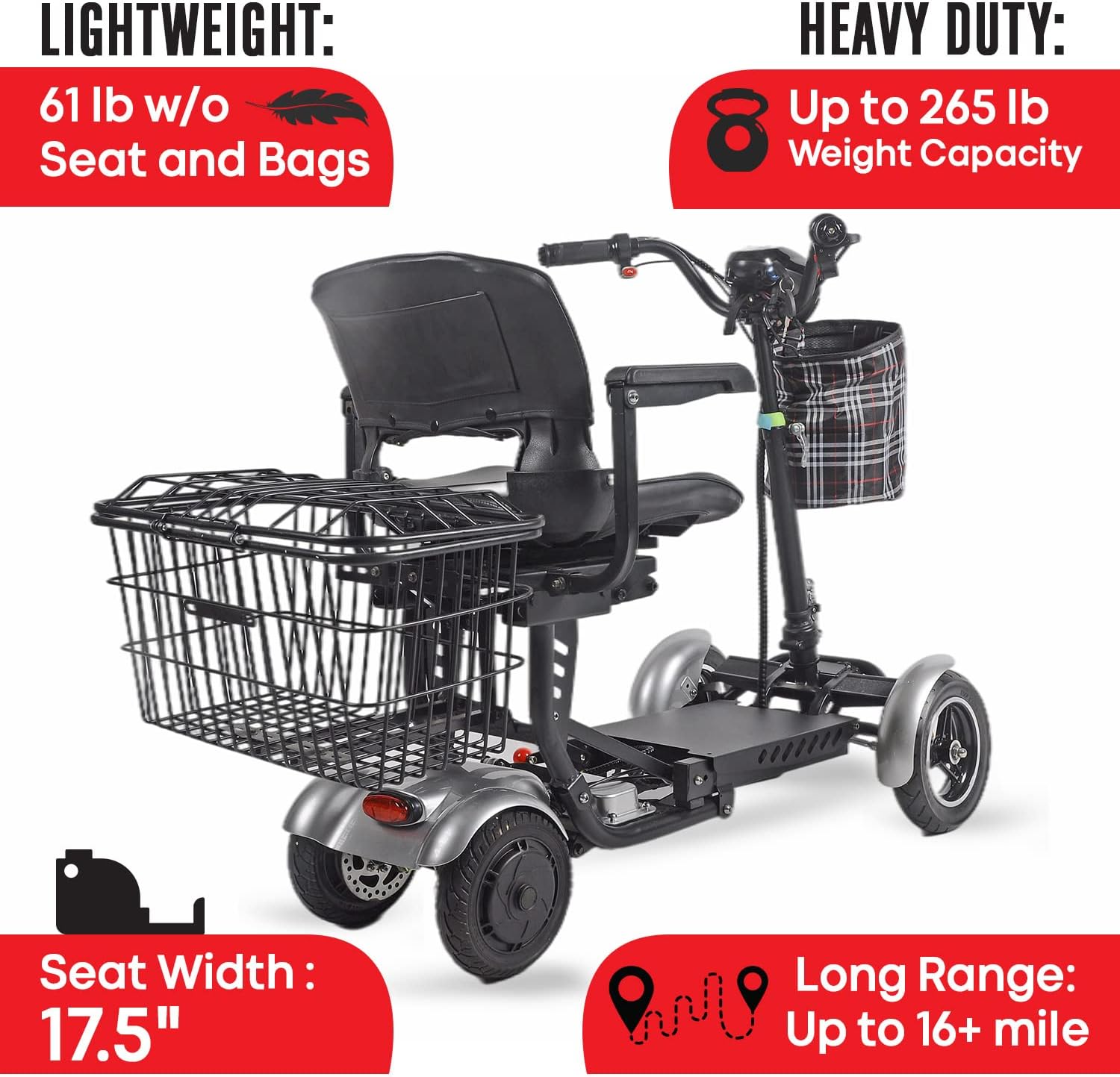 Foldable 4 Wheel Mobility Scooter with Long Range Battery 15.6AH P37086