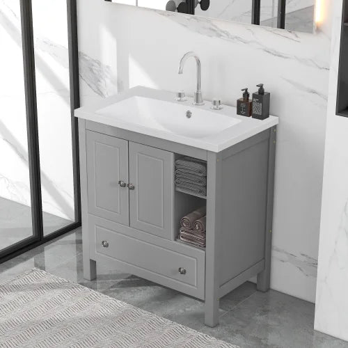 Grey Solid Wood Bathroom Vanity with Sink B19026