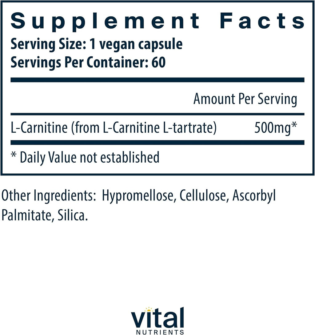 Carnitine 500mg L-Carnitine Supplement 60 Capsules L1952