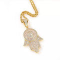 Simulated Diamond Baguette Hamsa Hand Pendant Necklace U821