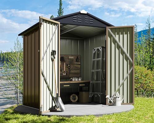 Brown 6 x 8 ft. Metal Outdoor Storage Shed J8590