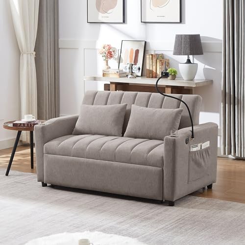 Beige 3 in 1 Convertible Single Sofa Bed Lounger Chair with Pillow and Adjustable Backrest C43341