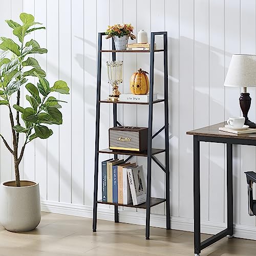 5-Tier Narrow Ladder Bookshelf, Metal Frame, Greige D620