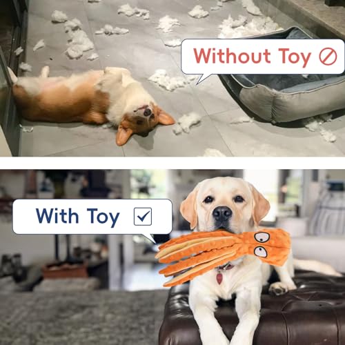 2 Pack Squeaky Octopus Plush Dog Toys No Stuffing Crinkle Pet Toys (Green + Orange) P590633