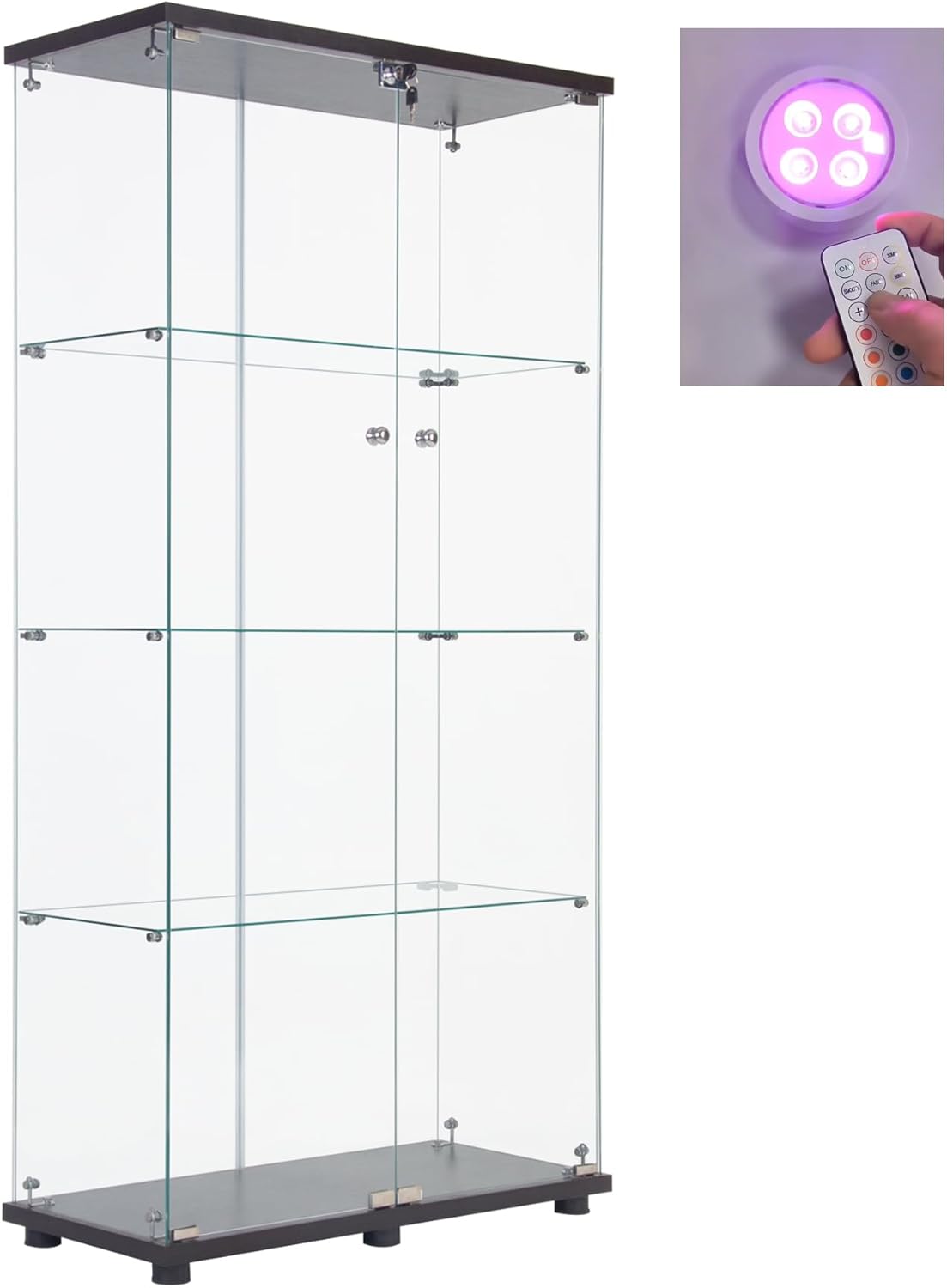 Black Two Door Glass Display Cabinet with 4 Shelves T135