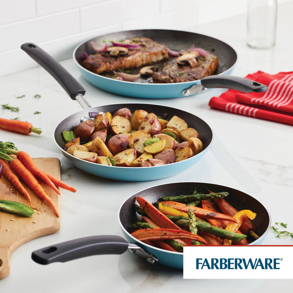 3 Piece Nonstick Aluminum Frying Pan Set, Aqua K57860