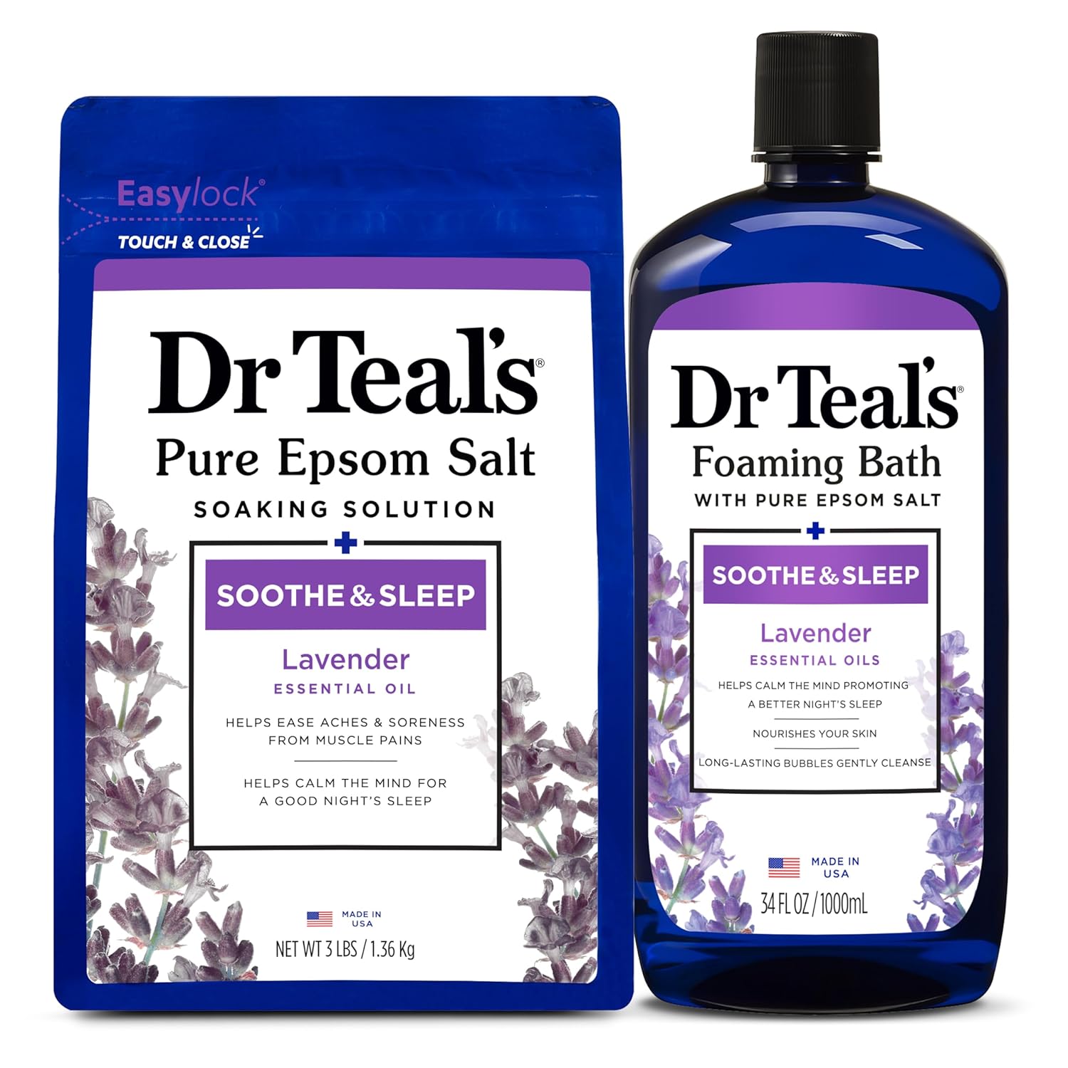 Lavender Epsom Salt Soaking Solution and Foaming Bath Combo Pack E6735