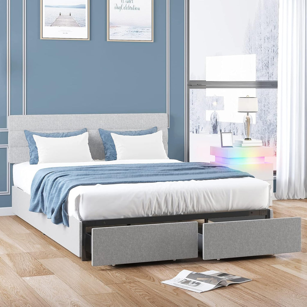 Light Grey King Size Bed Frame with 2 Storage Drawers T1158