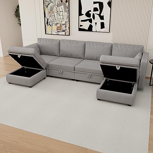 Navy U Shaped Sectional Sofa with Storage N169