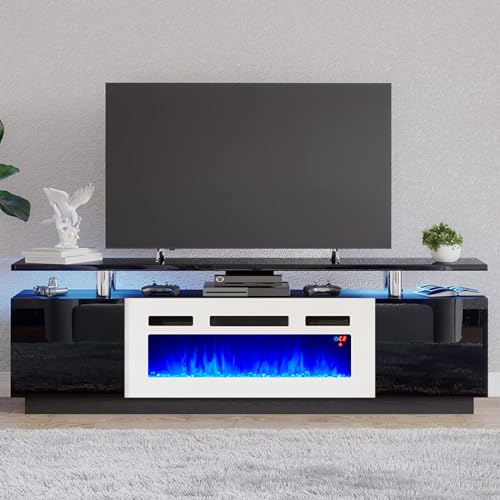 Black & White 80" Fireplace TV Stand C7277