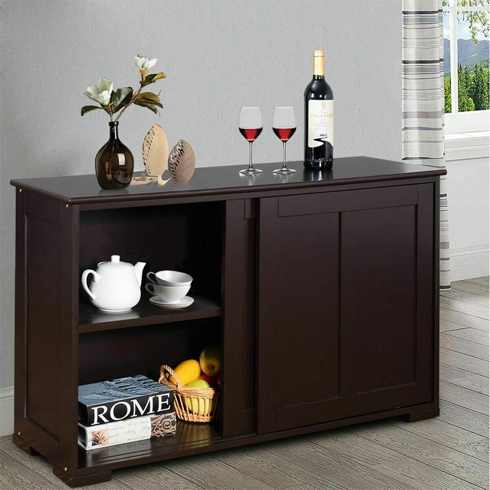 Dark Brown Wood Sliding Door Kitchen Storage Cabinet MDF 42" L × 13" W × 23.5" H D628