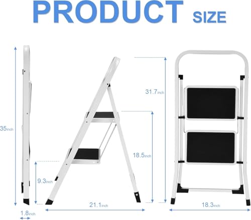 White 2 Step Folding Ladder with Handrails M1695