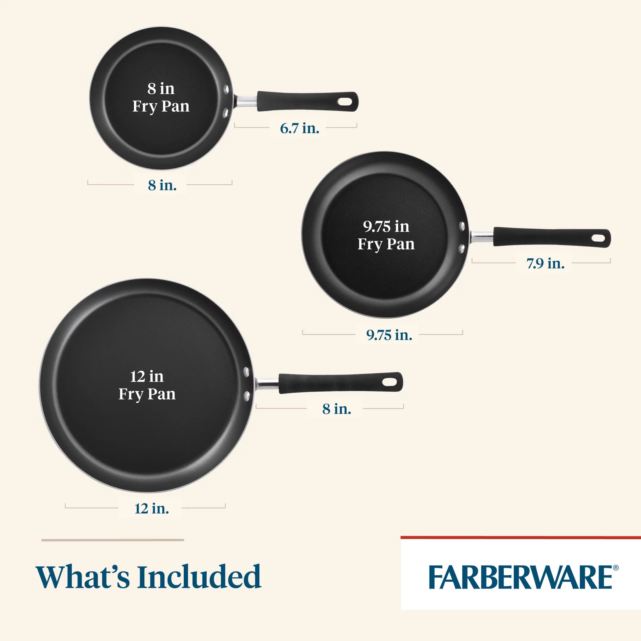3 Piece Nonstick Aluminum Frying Pan Set, Aqua K57860
