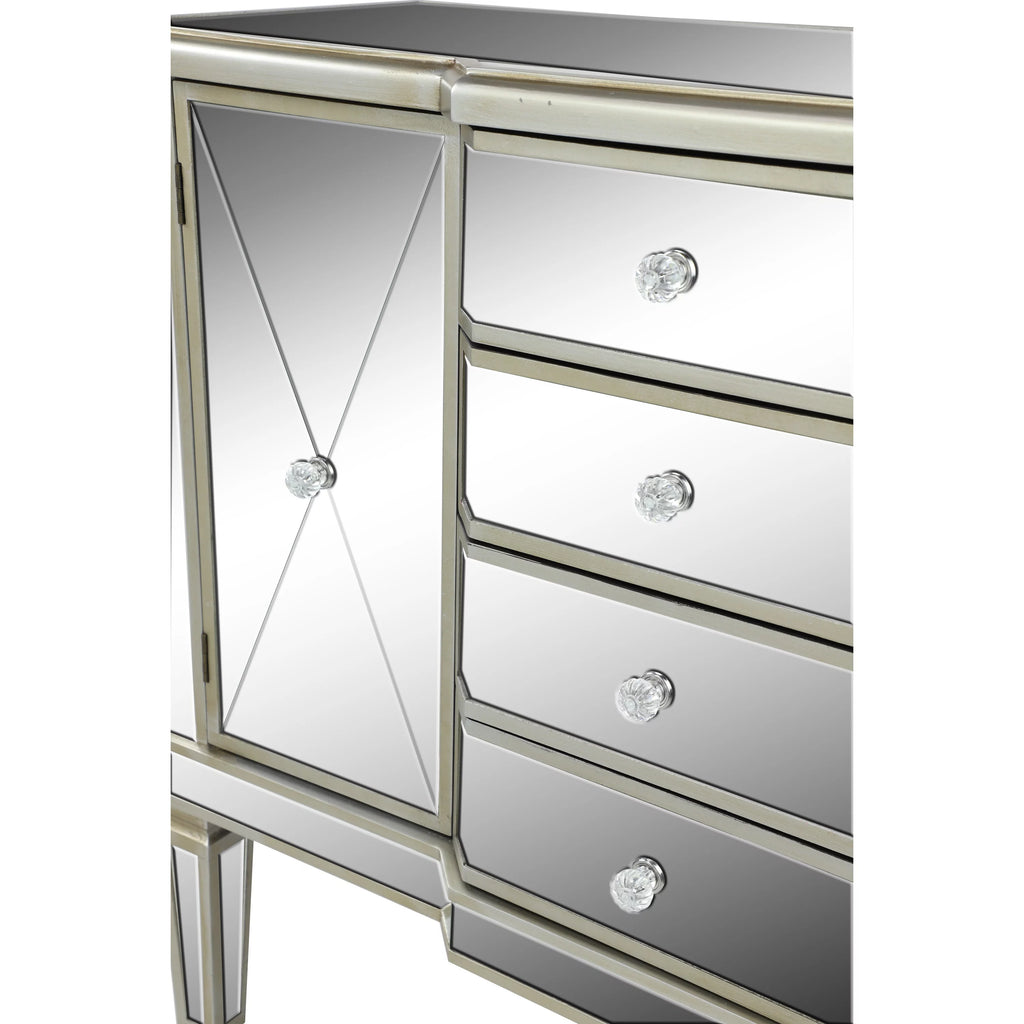Silver Wood Mirrored Panel 4 Drawers 2 Shelves 2 Doors Buffet T48421