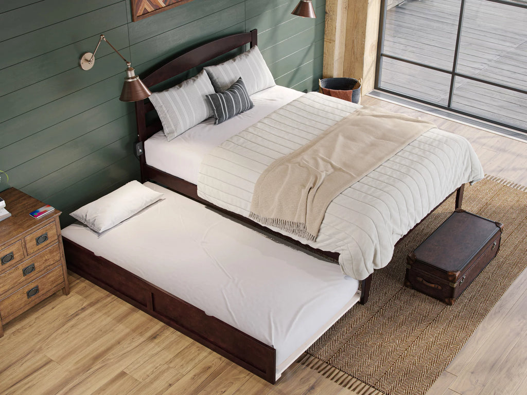 14" Queen Wood Platform Bed Frame with Twin XL Trundle, Espresso K18926